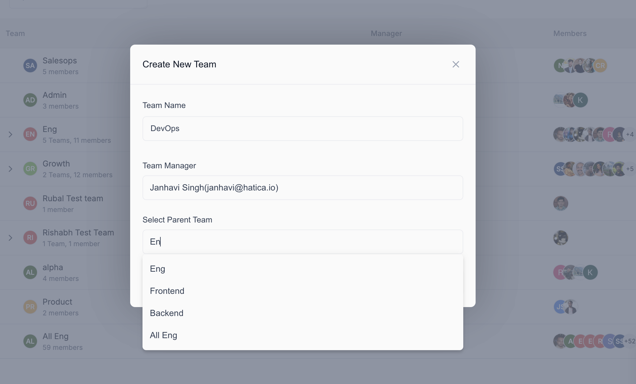 Team - Create team Modal - Step 1